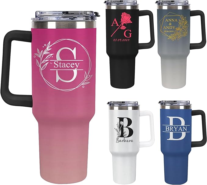 Personalized Tumbler Custom Insulated Travel Mug Custom Drinking Coffee Cup with Name Monogram initials 40oz Christmas Birthday Gift