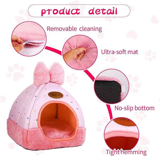 Bunny Bed Hideouts House Ferrets Rats Hedgehogs Chinchilla Cage Accessory for Rabbit Guinea Pig Hamster Cozy and Warm Rabbit Bed with Cute Bowknot Rabbits Hamster Bunny (Pink)