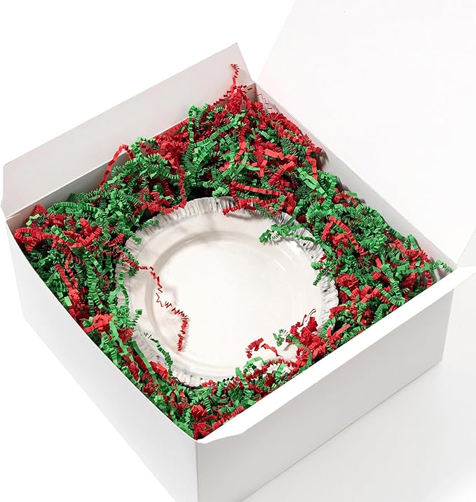 Mefleet 1/2 LB Crinkle Cut Paper Shred Filler 8 oz Green & Red Crinkle Shredded Paper for Gift Box - Gift Basket Bag Filler - Grass Cushion Stuffing for Christmas Holiday Packaging Wrapping
