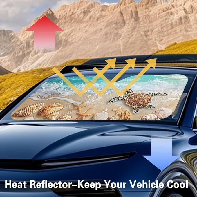 Beach Turtle Car Front Windshield Sun Shade Universal Sun Shade Windshield Cover Auto Sun Heat and UV Rays Blocker Auto Interior Protector for Most Sedan Truck SUV