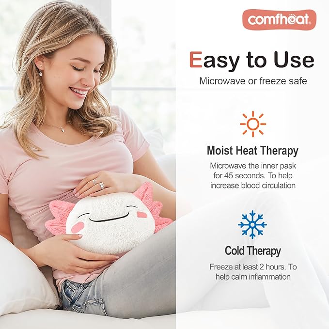 Cute Axolotl Microwave Heating Pad for Pain Relief, Unscented Microwavable Heating Pads for Cramps, Neck Shoulder, Muscles, Natural Moist Heat Pack with Washable Cover