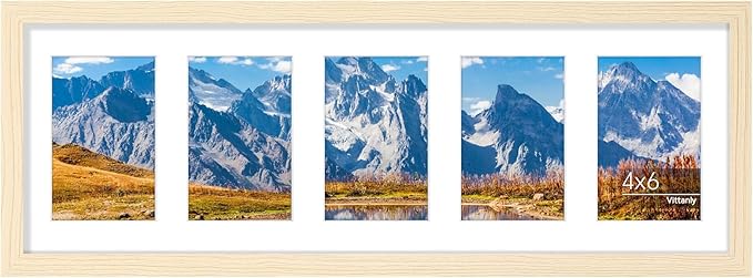 Vittanly 8x24 Collage Picture Frame, Displays 5Pcs 4x6 Pictures with Mat or 1Pcs 8x24 without Mat, Picture Frames Collage Wall Decor for Horizontal or Vertical Display, Nature Wood, 1 Pack
