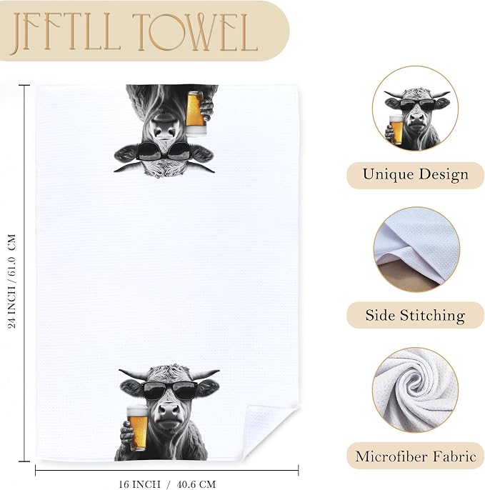 Funny Cow Beer Kitchen Towels, Cow Gifts Dish Tea Towels for Kitchen Decor, Bar Towel for Bartender Kitchen, Beer Lover Gift, 16x24 Inch