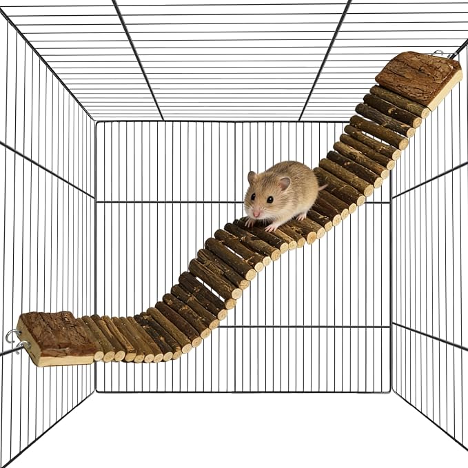 Hamiledyi Hamster Suspension Bridge 21.7 x 2.8 Inch Rat Long Bendy Bridge Wooden Climbing Ladder Cage Accessories for Syrian Hamster Gerbil Mouse Rat
