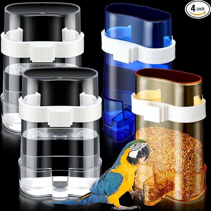 Yaomiao 4 Pcs No Mess Small Bird Feeders Automatic Parakeet Water Dispenser Clear Quail Feeder and Watered Cage Accessories for Small and Medium Parakeet Cockatiel Canary(Water Dispenser,Multicolor)