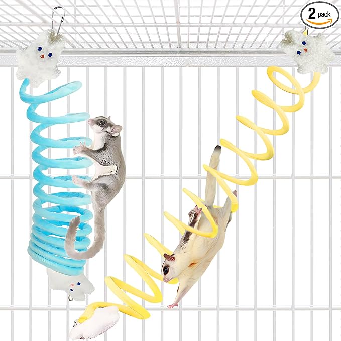 2Pcs Elastic Sugar Glider Climbing Rope Toys, Hanging Cage Accessory | Enrichment Toys Wrapped in Short Plush for Soft Touch & Spring Design Boost Climbing Fun & Build Small Pets’ Climb Strength