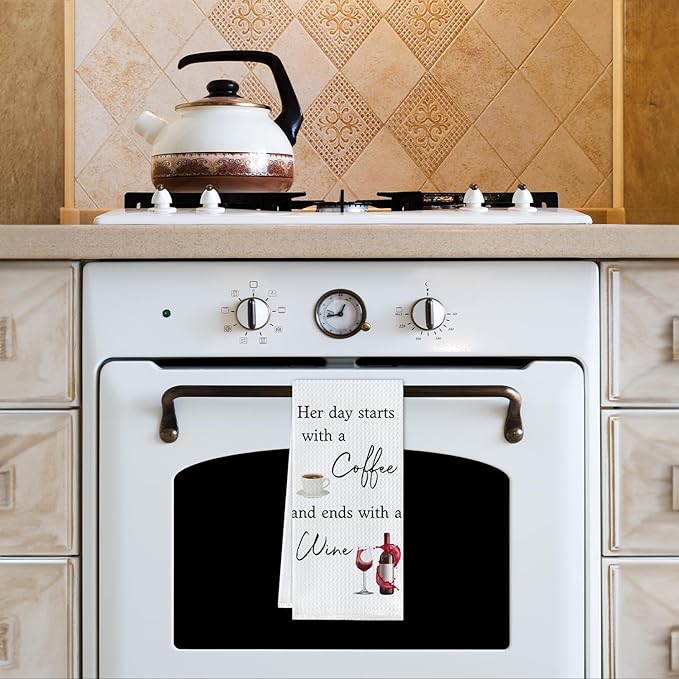 Funny Kitchen Towels,Funny Wine Dish Towels,Wine Lovers Gifts for Women,Coffee Lover Gifts for Women 16 X 24