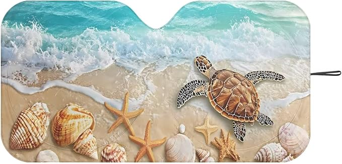 Beach Turtle Car Front Windshield Sun Shade Universal Sun Shade Windshield Cover Auto Sun Heat and UV Rays Blocker Auto Interior Protector for Most Sedan Truck SUV