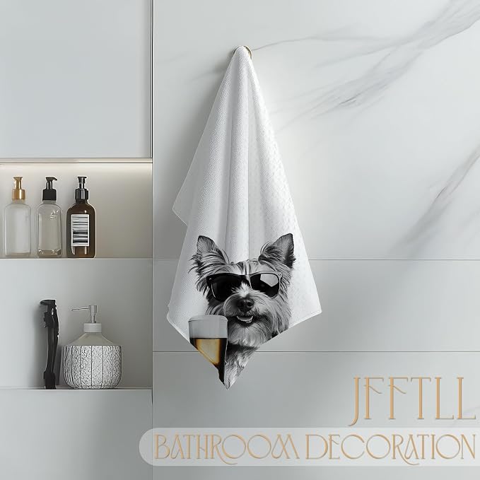 Funny Yorkshire Terrier Beer Kitchen Towels, Yorkshire Terrier Gifts Dish Tea Towels for Kitchen Decor, Bar Towel for Bartender Kitchen, Beer Lover Gift, 16x24 Inch
