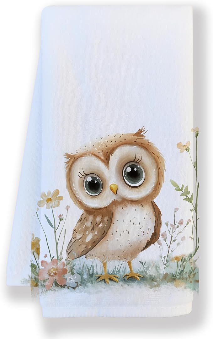 Owl Decor Kitchen Towels–Upgraded Fabric, Gifts for Owl Lovers Dish Tea Towels for Kitchen, Animal Lover Gifts Decorative Hand Towel for Kids Bathroom Decor, 16x24 Inch