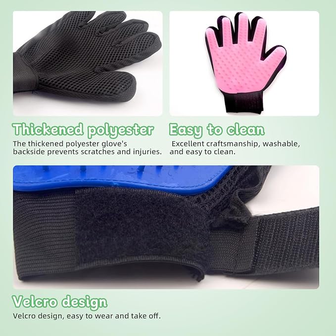 MANON ROSA Ferret Grooming Glove Brush 1 Pair - High-Efficiency Gentle Shedding, Reusable Pet Hair Remover Mittens for Bath Massage (Pink)