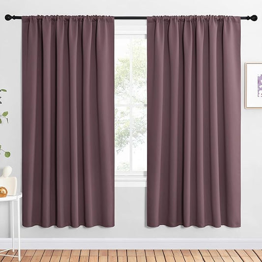 NICETOWN 2 Panels Blackout Curtains, Rod Pocket Window Curtains Room Darkning Drapes for Bedroom/Living Room, Thermal Insulated Solid Draperies for Home Office/Study, 62 by 72-Inch, Dry Rose