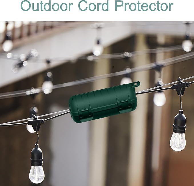 Extension Cord Cover Outdoor, 4 Pack IP54 Water-Resistant Power Cord Protector Electrical Connection Box Outside Weatherproof Cable Safety Cover for Electronics Plug Outlet Tool Holiday Light, Green