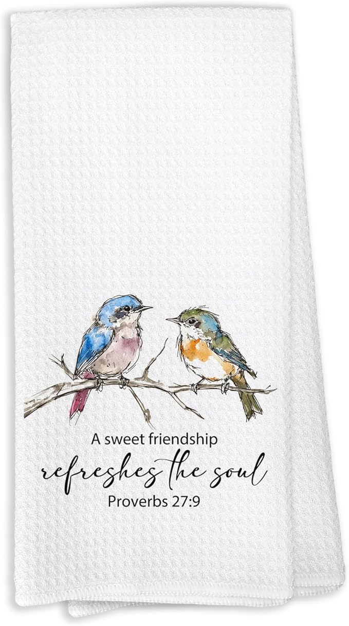 A Sweet Friendship Refreshes The Soul Bird Towels, Christian Friendship Gifts for Women, Bible Verse Bird Decor Dish Towels for Bathroom Bedroom Home