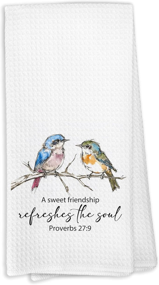 A Sweet Friendship Refreshes The Soul Bird Towels, Christian Friendship Gifts for Women, Bible Verse Bird Decor Dish Towels for Bathroom Bedroom Home