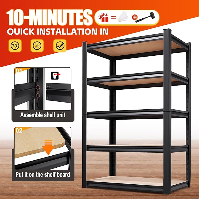 Set of 4 71" H Garage Shelving-5 Tier Storage Shelves,Adjustable Heavy Duty Metal Shelving Unit and Storage Large Rack,Utility Steel Shelf for Warehouse Industrial Pantry Basement 71"x32"x14"