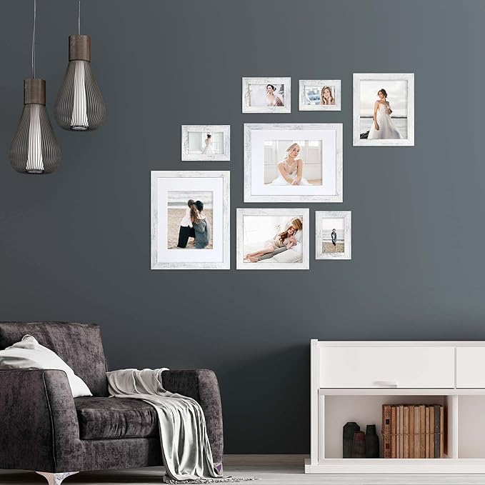 iRahmen 4x6 Picture Frame Set of 4, High Definition Glass Distressed White Frame, 4 x 6 Wood Photo Frames for Tabletop Display and Wall Mounting