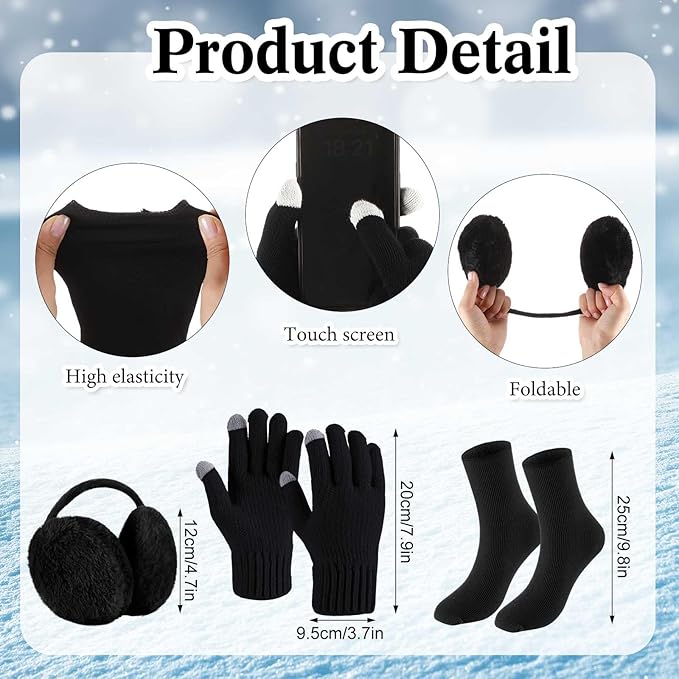 SATINIOR 5 Pcs Winter Satin Lined Hat Scarf Gloves Set Knit Pompom Beanie Warm Touchscreen Glove Earmuff Ear Warmer for Women