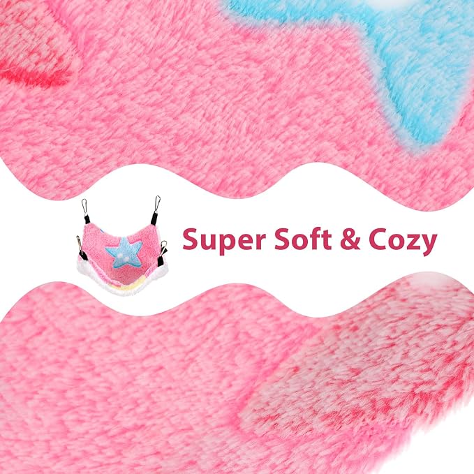 2 Pack Warm Fleece Hanging Corner Pet Rat Hammock with Hooks | Small Animal Hammocks Bed Hideout Swing Cage Accessories for Squirrels Sugar Gliders Guinea Pigs Hamsters Ferret Chinchilla