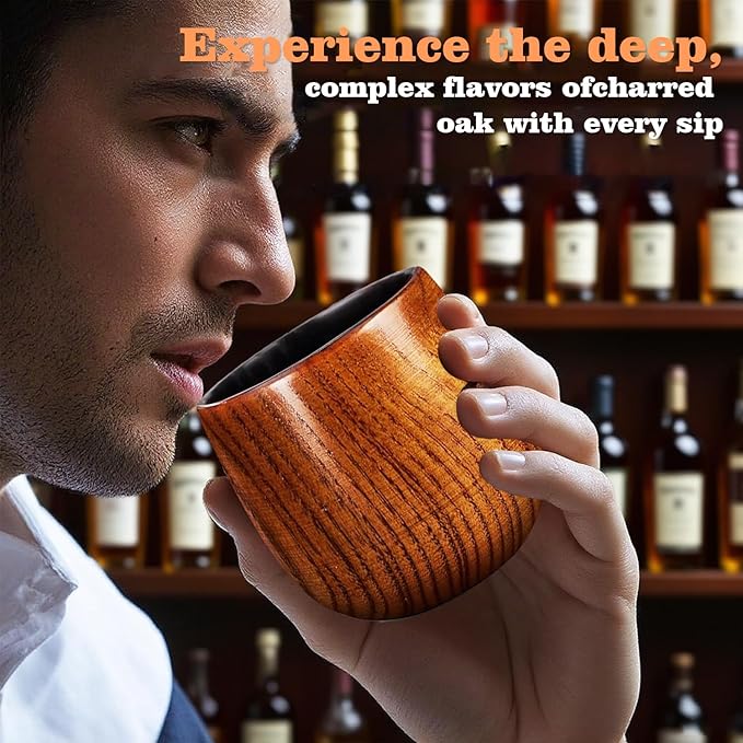 Bourbon Gifts for Men Handcrafted Charred Wooden Whiskey Glass, Wood Whiskey Glass - 10 oz old Fashioned Glass Cups for Bourbon, Perfect Christmas Gifts for Men, Dad, Husband, Brother (2 Pack）