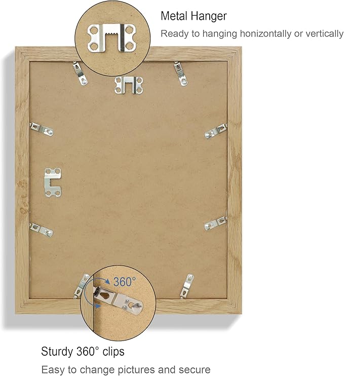 10x12 Picture Frame Set of 4, Made of Real Glass and Natural Oak Frame - Display Picture 8x10 with Mat or 10x12 Without Mat, 10 by 12 Photo for Wall Mounting