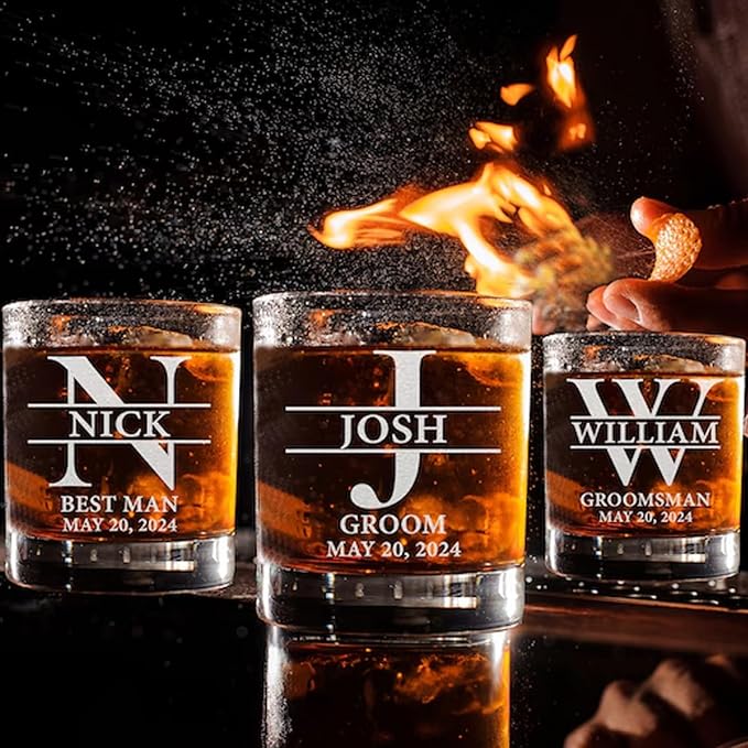 Personalized Groomsmen Gifts, Whiskey Glass 10 oz, Best Man Gift Custom Wedding Party Barware, Old Fashion Cup for Brandy Whiskey Beer for Men, Rocks Glasses for Dad, Husband (Style A)