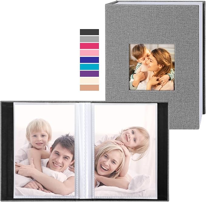 Ywlake Photo Album 4x6 50 Pockets 2 Packs, Small Mini Capacity Linen Photo Album Bulk Sets, Each Pack Holds 50 Top Loader Vertical Only Picture for Kids Boy Girls Grey