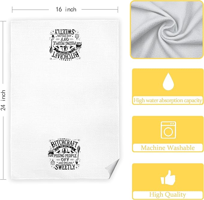 Funny Witchcraft Witchy Kitchen Towels, Funny Witch Gifts Dish Tea Towels for Kitchen Decor, Dark Humor Sarcastic Witchy Decorative Hand Towel for Bathroom Decor, 16x24 Inch