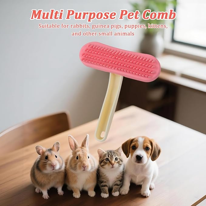 Guinea Pig and Bunny Brush, Beauty Silicone Brush, Soft Smoothing Dog Brush, Shedding Season Helps Untangle Mats and Comb Loose Fur for Chinchillas, Rabbits, Guinea Pigs and Puppies (Pink)