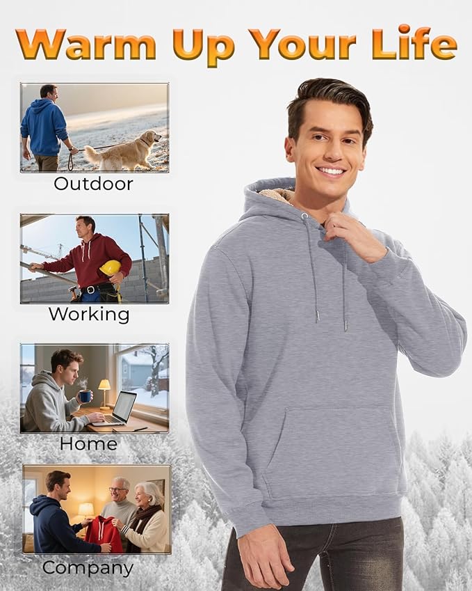 Boladeci Men's Sherpa Lined Hoodie Sweatshirts Heavy Fleece Cotton for Winter Cold Weather