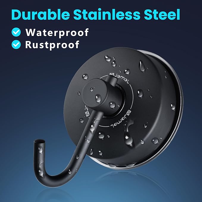 JOMOLA Suction Cup Shower Hook for Inside Shower Towel Hooks with Suction Cup Holder Kitchen Utensil Storage Organizer for Bathroom Towel Hanger Stainless Steel Matte Black, 2PCS