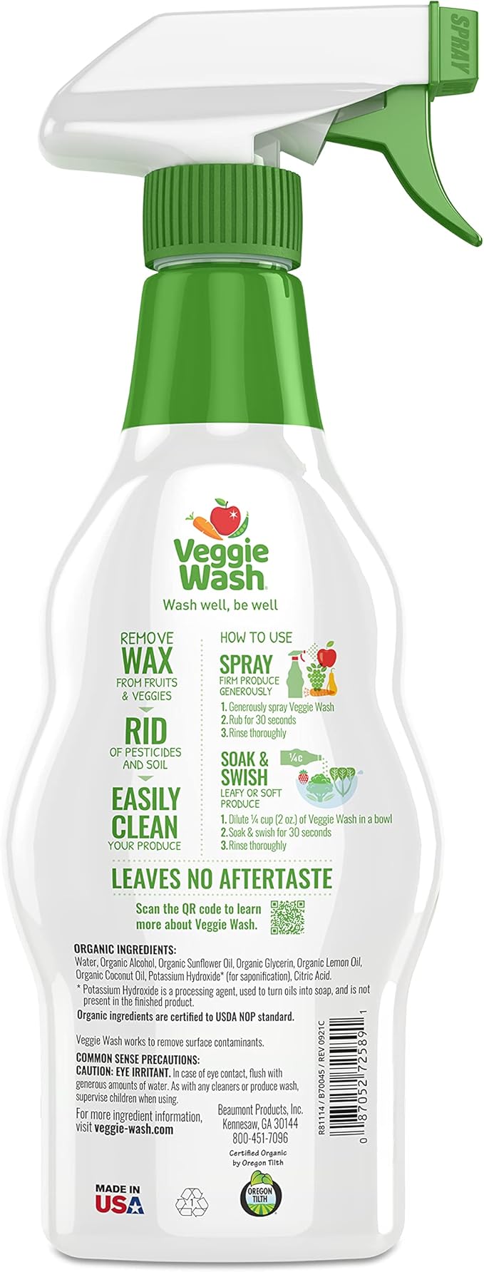 Veggie Wash Organic Fruit and Vegetable Wash, 16-oz