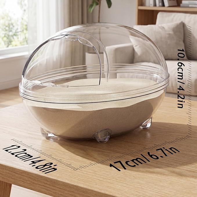 Clear Hamster Sand Bath, Dinosaur Sandbox Hideout with Scoop (L) | Anti-Scatter Sandbox, For Dwarf Hamsters Gerbils Mice, Hideout & Sand Bath Container