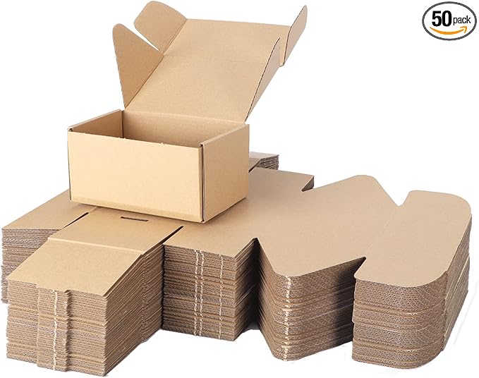 PHAREGE 6x4x3 inch Shipping Boxes Bulk 50 Pack Brown, Tab Lock Tuck Top Mailer Boxes for Packaging Small Business, Small Cardboard Gift Boxes for Wrapping Mailing Present