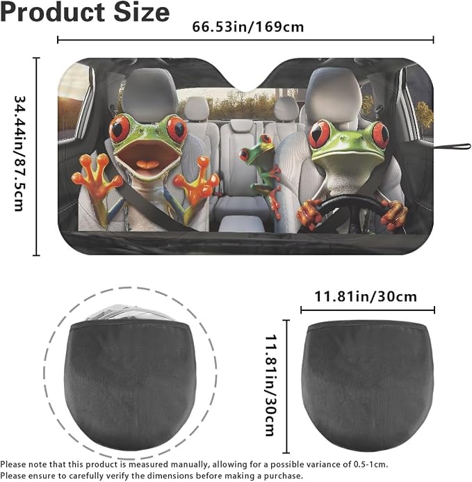 Cute Frog Car Front Windshield Sun Shade Foldable Funny Windshield Sunshade Sun Visor UV Rays and Keeps Vehicle Cool Easy Installation for Most Sedan Truck SUV