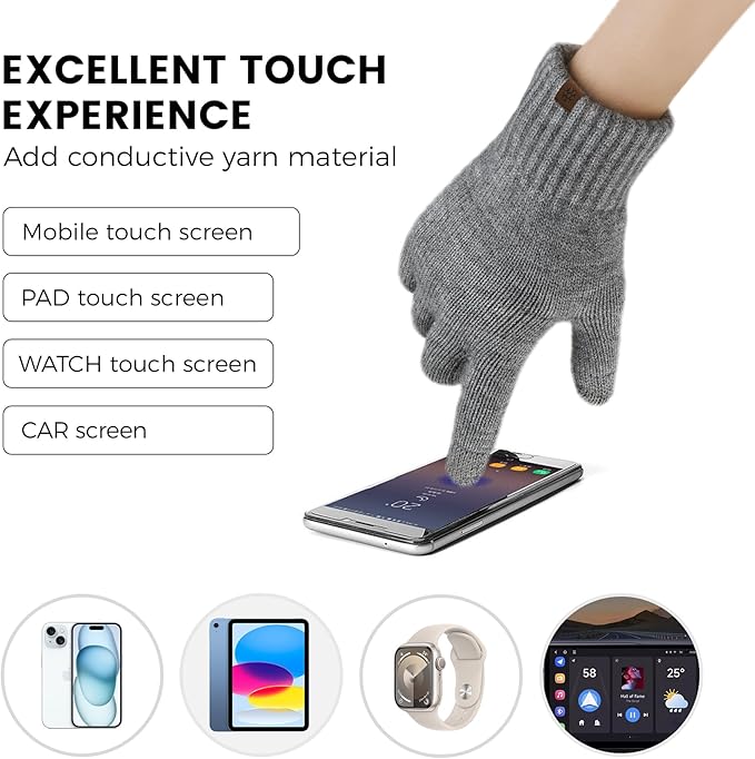 Womens Winter Beanie Hat Scarf Gloves Set, Knit Touch Screen Gloves Long Scarf Skull Caps Fleece Lined Winter Gift