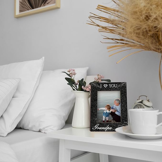Grandpa Gifts“I Love You” Black Wood Picture Frame, Vertical Photo Frame, Thoughtful Gift for Grandpa, Stylish Tabletop and Home Decor