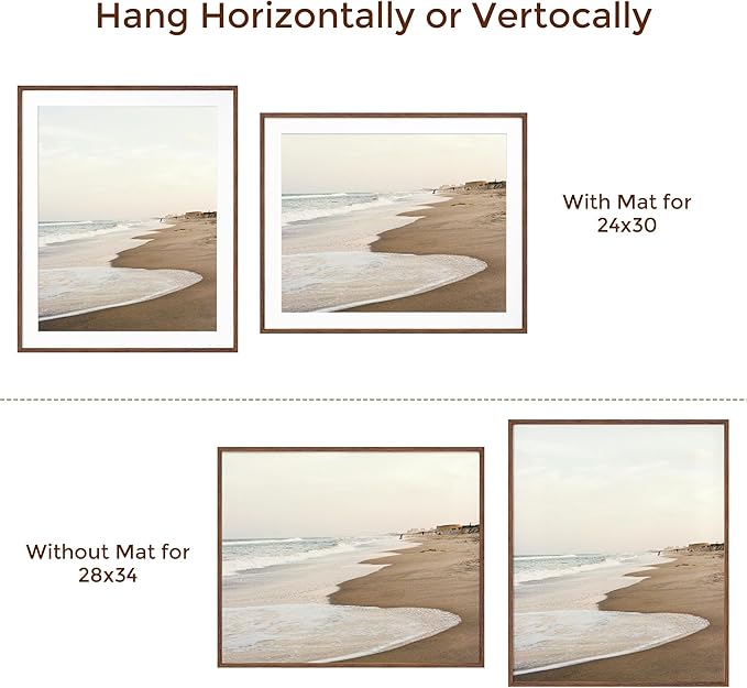28x34 Poster Frame, 28"x34" Oak Wood Frame, 28 x 34 Picture Frames for Wall, Wood Frames 28 x 34 with Tempered Real Glass, 28x34 Frame with Mat for 24x30 Picture(Walnut Color, 1 Pack)