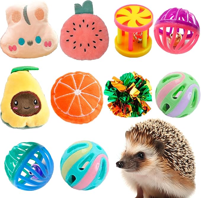 10 pcs Cute Hedgehog Enrichment Toys Hedgehog Supplies Cage Accessories Small Animal Ball Bell Pet Interactive Exercise Ball Entertainment