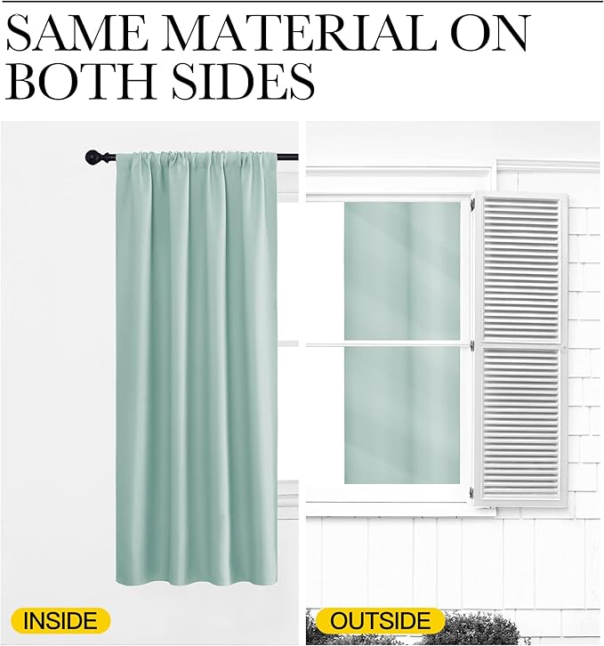 NICETOWN Kitchen Curtains, Short Blackout Curtains & Drapes, Aqua Blue, 34 in x 45 in (W x L), Set of 2, Thermal Insulated Rod Pocket Window Treatment Draperies for Nursery
