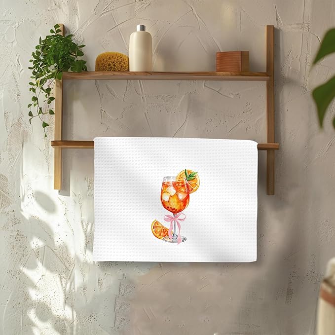 Aperol Spritz Decor Kitchen Towels, Aperol Spritz Gifts Hand Towels, Coquette Bow Cocktail Dish Tea Towel for Kitchen Home Bar Decorative, Gift for AperolSpritz Lovers Bar Cart Decor, 16x24In