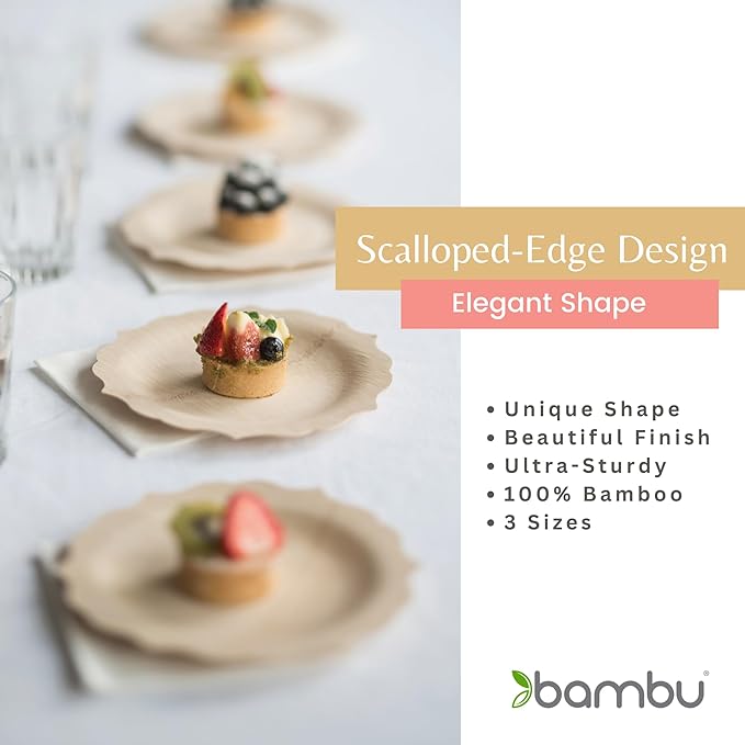 Bambu Pack of 100-11 Inch Disposable Bamboo Plates Fancy, Biodegradable Eco Friendly Products, Bamboo Disposable Plates for Party, Weddings, and Events, Great For Any Occasion - Bulk Case