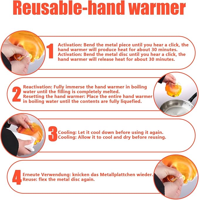 Reusable Hand Warmers, Pocket Heat Packs - Fast Heating & Long-Lasting Cycle Heat Packs for Outdoor Camping, Hiking & Golf - Compact Pocket-Sized Warmers