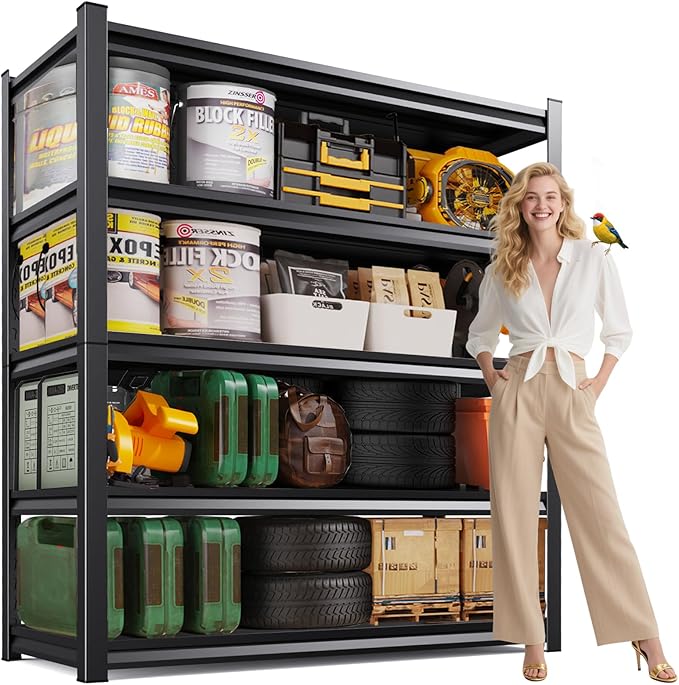 5-Tier Garage Shelving Heavy Duty, 2500LBS Garage Shelves, Adjustable Metal Shelving Unit, Garage Storage Shelves, Utility Storage Rack Shelf，Shelves for Garage Storage, 72" H×35.4" W×16" D