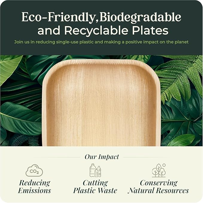 Palm Leaf Plate Bamboo Paper Plates Disposable 10 Inch & 7 Inch Bulk Party Pack Eco Compostable Biodegradable Wooden Plate Best Alternative To Plastic Paper Plates (10&7 100)