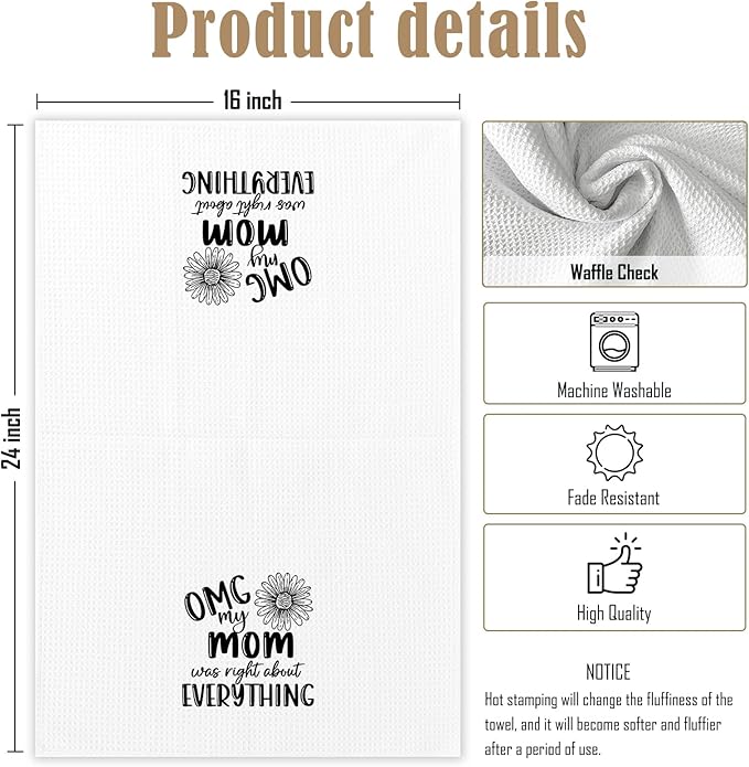 Mom Gifts Kitchen Towels, OMG My Mom was Right About Everything Dish Towels for Kitchen, Birthday Decorative Hand Towels for Home Bathroom, Mother's Day Birthday from Grandkids