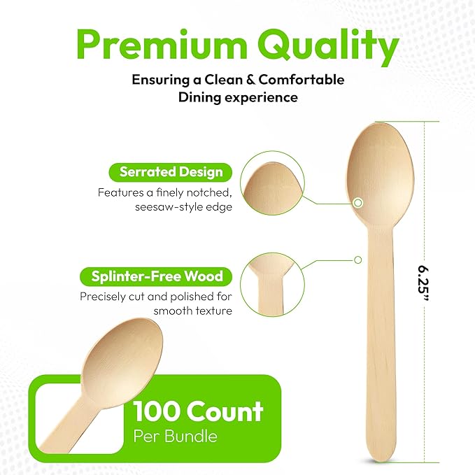 Custom Disposable Wooden Spoons 6.25" – Personalized Biodegradable Spoon for Events, Parties & Catering | Eco-Friendly Custom Name Spoons | Customizable Wooden Cutlery for Weddings & Special Occasions