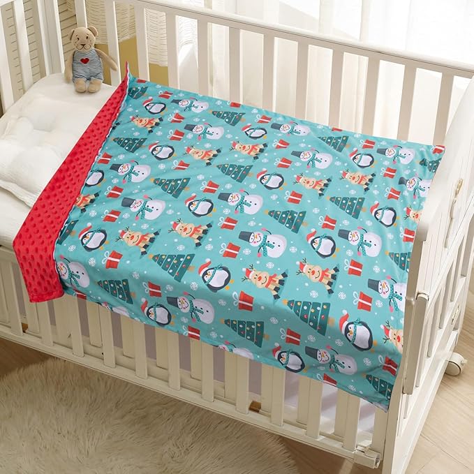 Baby Blanket for Boys Girls Soft Minky with Double Layer Dotted Backing, Cartoon Printed 30 x 40 Inch Receiving Blanket (Christmas Snowman)