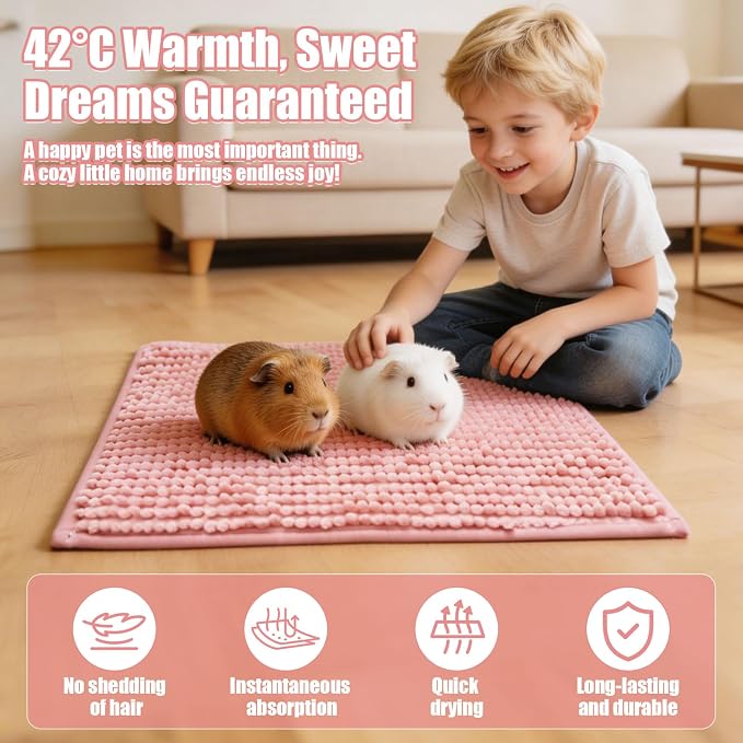Guinea Pig Cage Liner Mats, Chenille, 16x12 in, 4 Pack, Gray, Beige, Blue, Pink, Reusable Bedding Pad for Cage, Play Area, Travel (4)