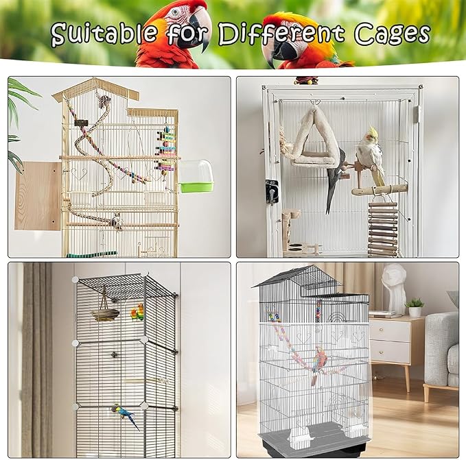 Bird Cage Seed Catcher – Stretchy Mesh Skirt for Parrot Cages, White | Fits most bird cages, stops seed scatter. Breathable, lightweight, reusable. Easy install, washable. Keeps floor clean.
